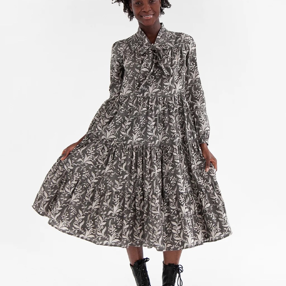 Matta Gray Floral Long Sleeve Dress